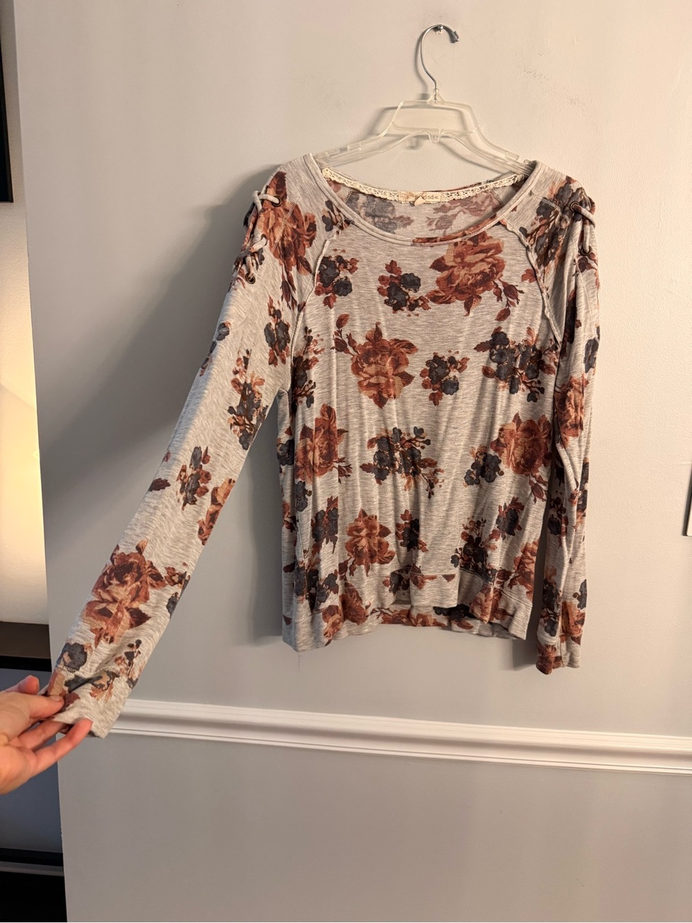 Rewind Floral Long-Sleeve Tee - Cream with Brown and Dark Gray Roses